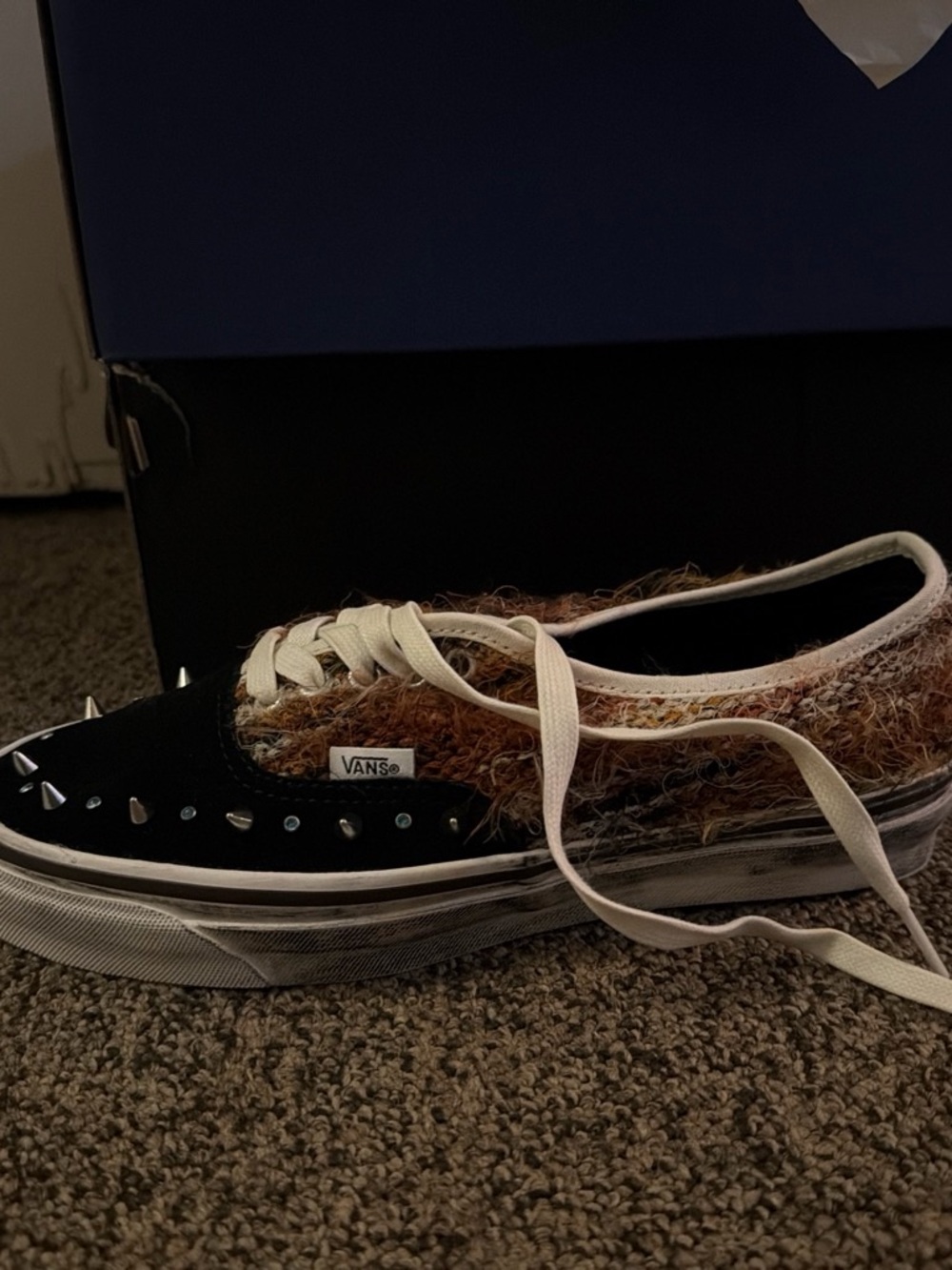 Vans Women's Black & Brown Fuzzy Low-Top Sneakers with Studs